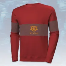 A red sweatshirt with the word vision on it, available as a mockup. - PSD Mockup
